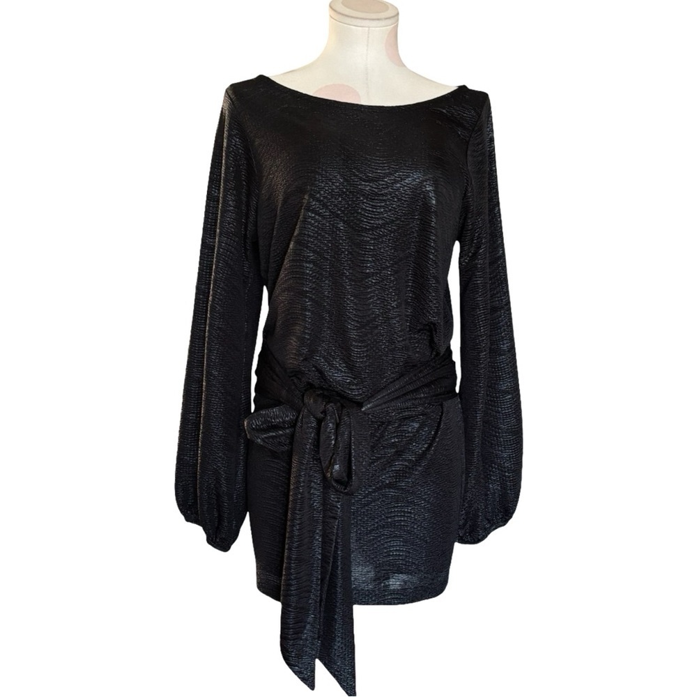 Alexis Long Sleeve Black Dress with metallic detail - small